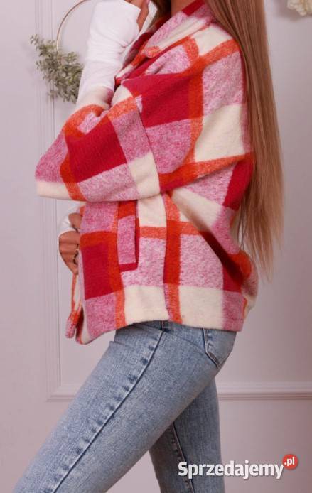 Płaszcz krótki żakiet wełna krata różne kolory z Warszawa