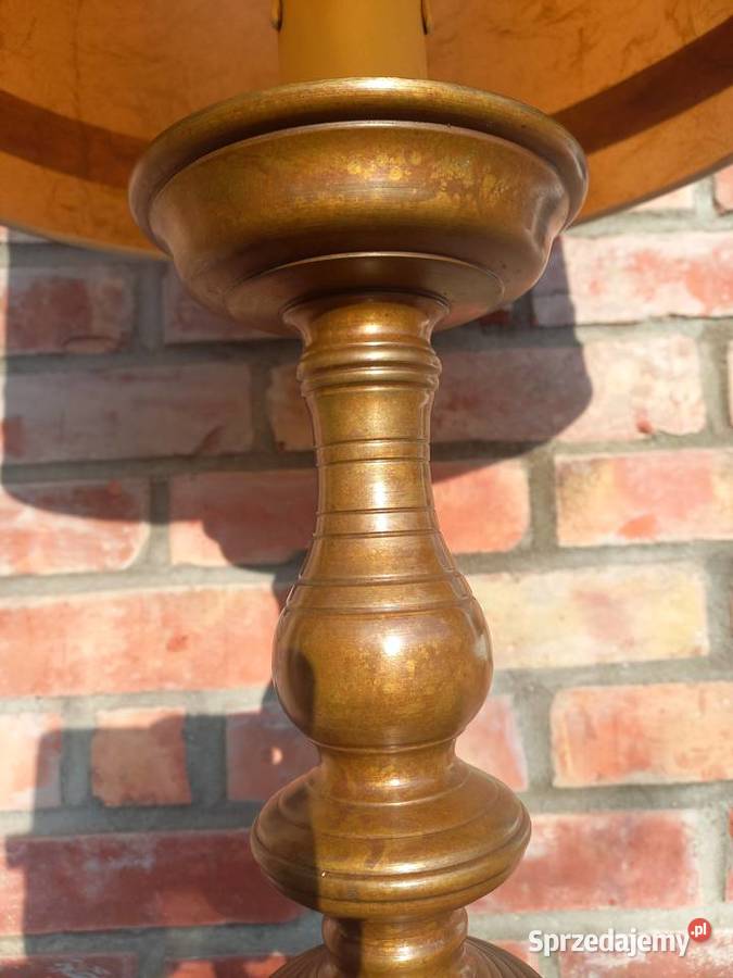 Lampka mosiężna z brązowym kloszem Lampa Nocna Gawroniec