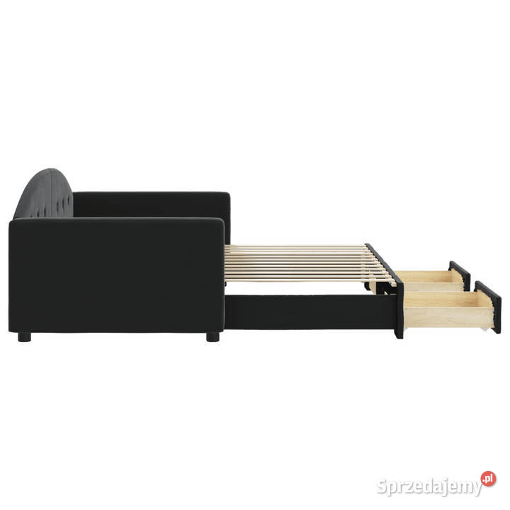 Sofa rozsuwana z szufladami czarna aksamit Warszawa