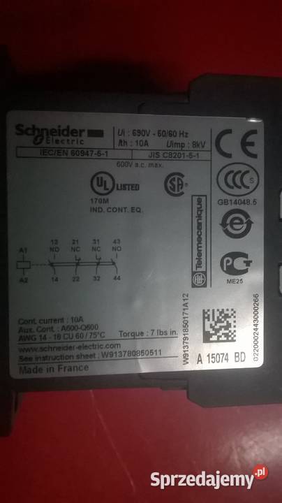 Stycznik pomocniczy 24V DC CA3KN22BD3 Schneider pomorskie Gołębiewo Wielkie