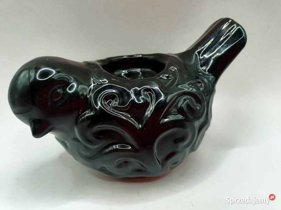 Ceramika czarny ptak świecznik na podgrzewacz Zamość