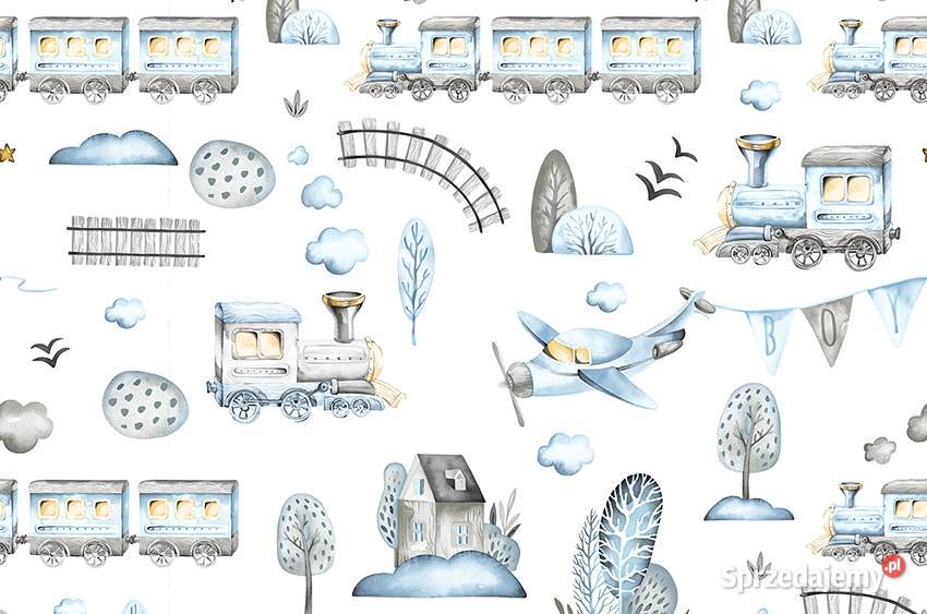 Tkanina pościelowa bawełnaina ciuchcie pociagi Tkaniny Lublin sprzedam