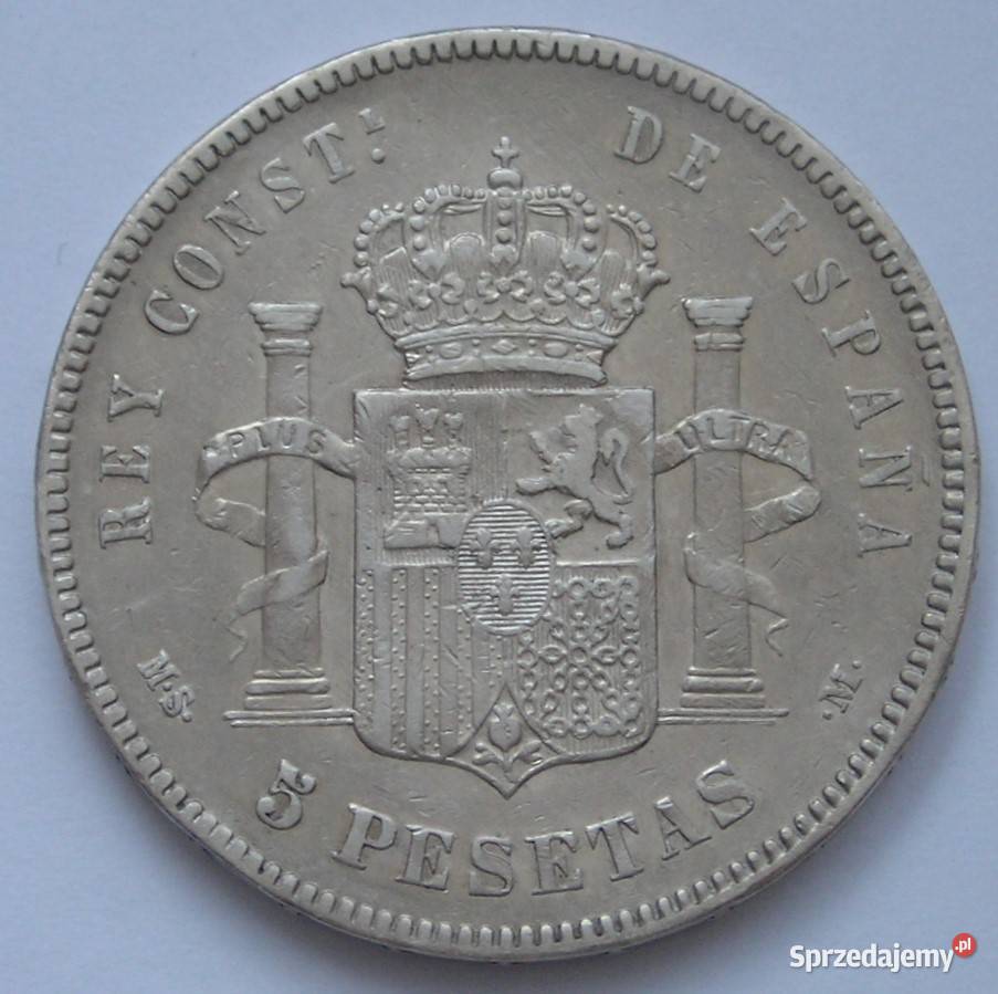 Hiszpania 5 peset 1885 Alfonso XII SREBRO Łódź