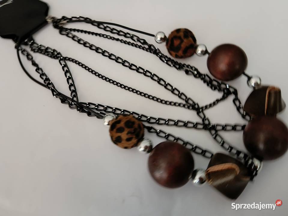 Brązowy naszyjnik drewno i skóra Białystok sprzedam
