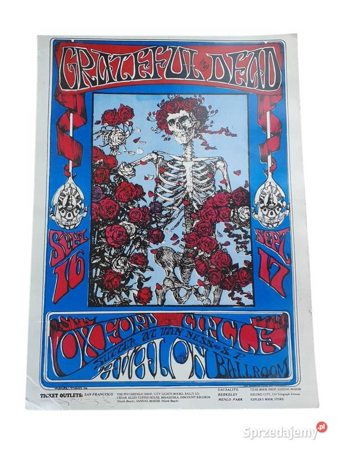 Stary plakat koncertowy Grateful Dead Oxford Cieszyn