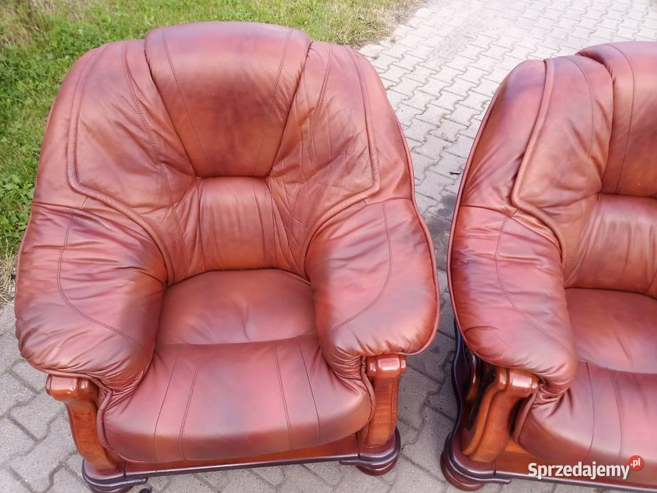 Komplet Rozkładany SUNNY 311 Dąb Skóra Brąz Kozy