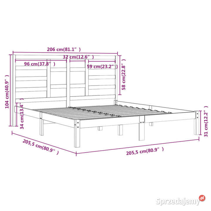 Rama łóżka biała lite drewno 200 x 200 WM3105816 206cm