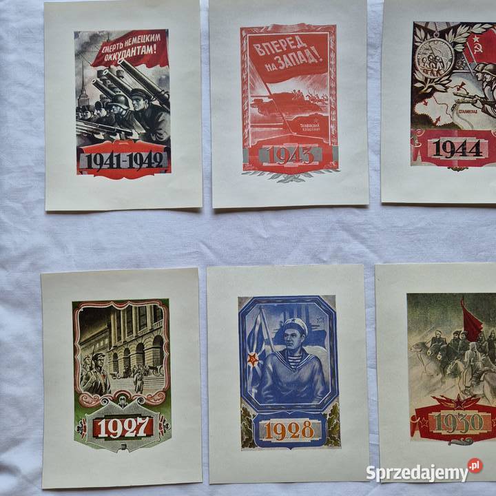 8 kart plakatów ZSRR lata 1927 1945 unikat małopolskie Brzesko