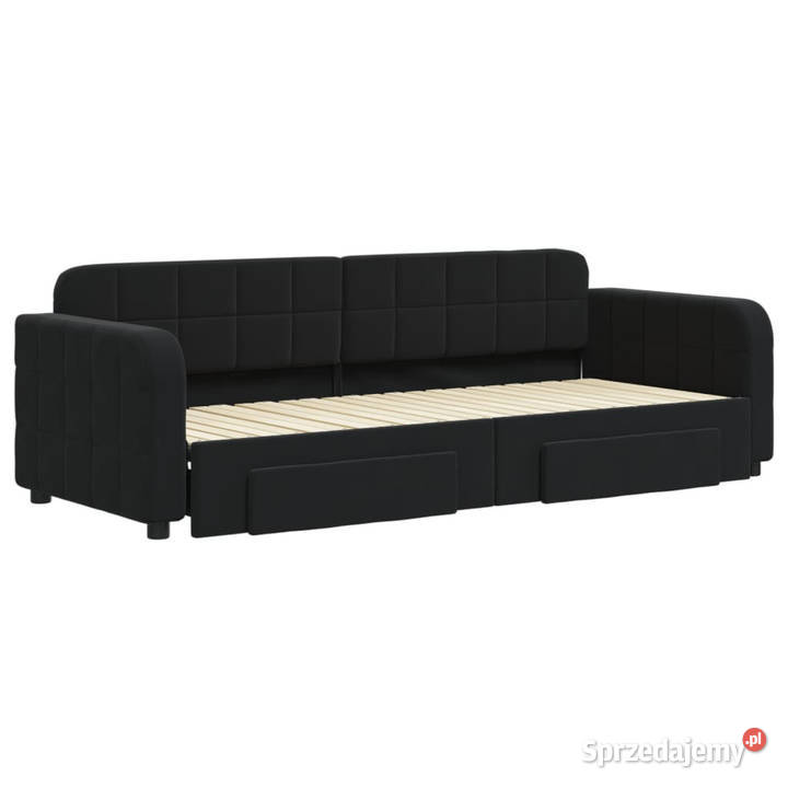 Sofa rozsuwana z szufladami czarna aksamit mazowieckie Warszawa