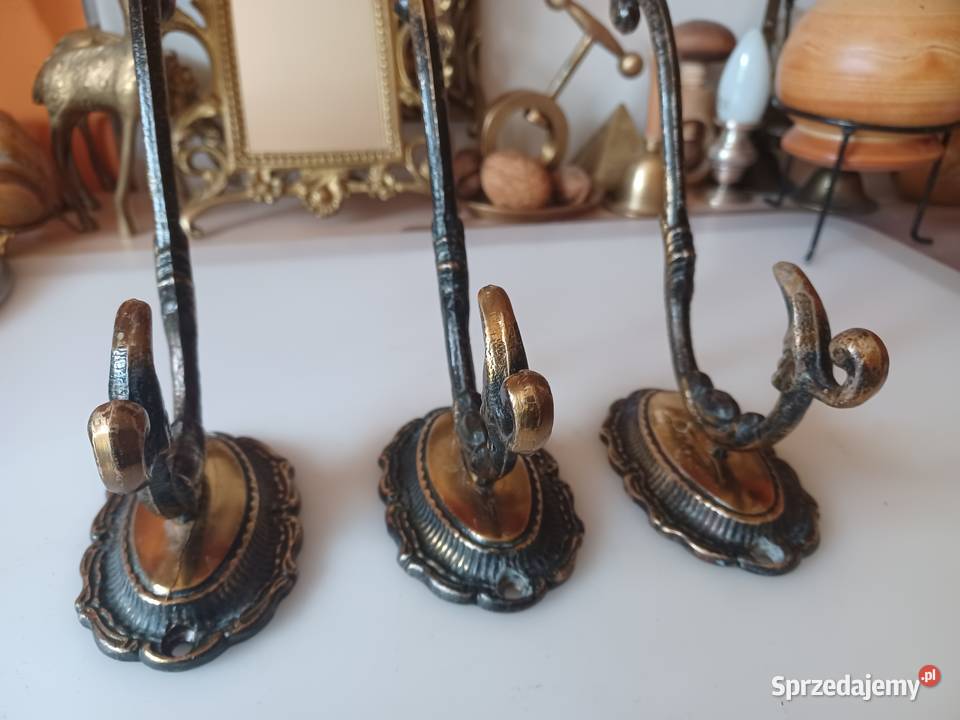 Trzy piękne duże mosiężne wieszaki Poznań