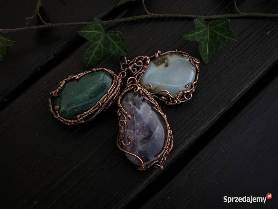 Unikatowy wisior zielony chalcedon rękodzieło Kraków