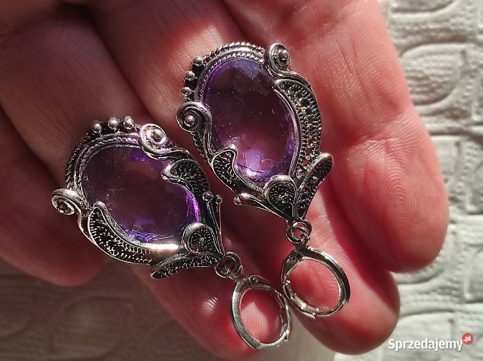 Cudne kolczyki fioletowe w stylu boho Wrzosowo sprzedam