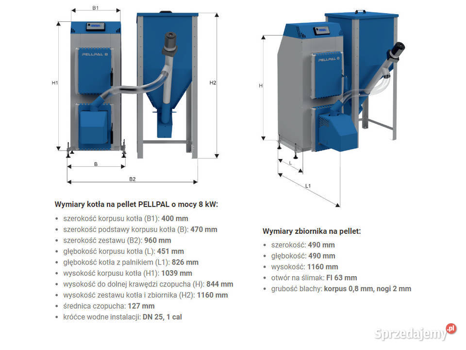 Kocioł piec co 8kW z podajnikiem na pellet sprzedam