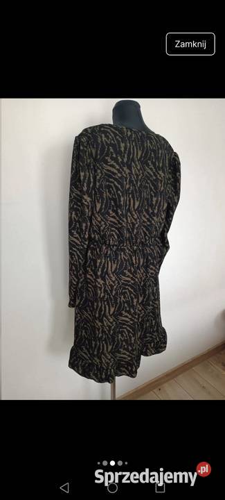 Sukienka z baskinką wzór paski zebry jesień Rozmiar 40(L) Krosno