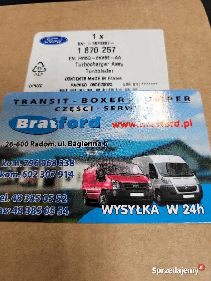 Turbosprężarka Ford 1870257 FM5Q6K682AA BRATFORD Radom sprzedam
