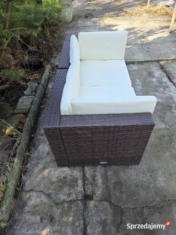 Sofa do ogrodu z poduszkami ecru 2osobowa brąz Wschowa sprzedam