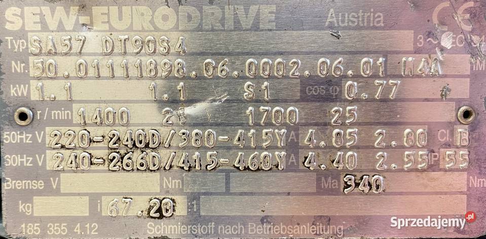 motoreduktor przekładnia 11kW 21obr 3fazowy SEW Pigża