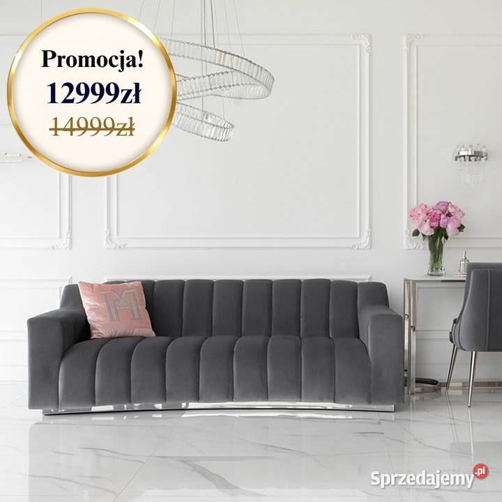 Nowoczesna sofa 3 osobowa szara na srebrnej Warszawa