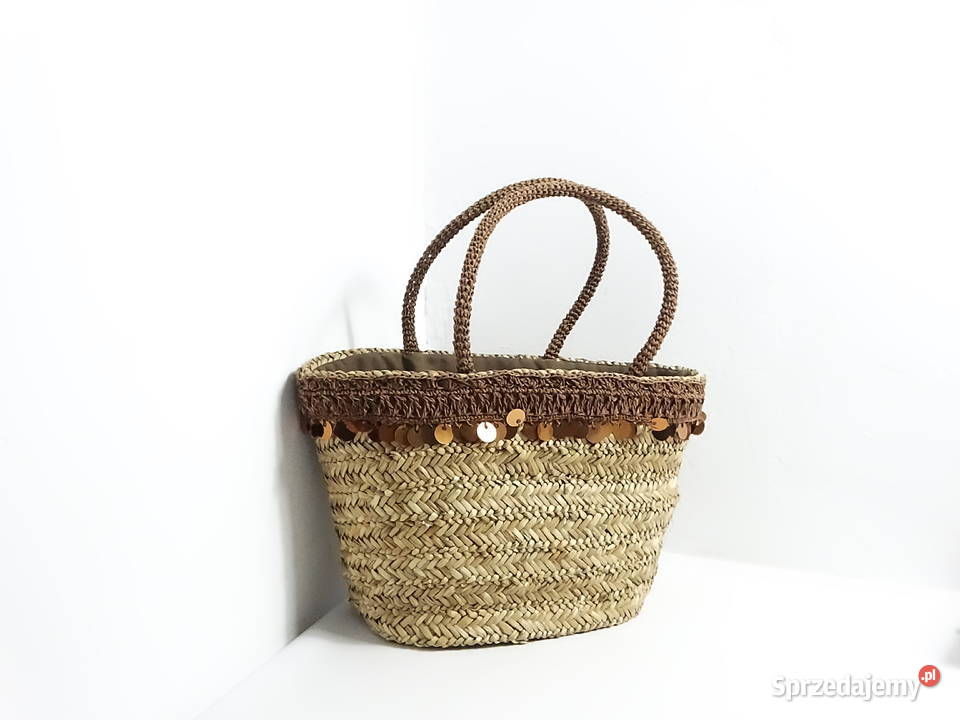 Przepiękna Pleciona Torba Koszyk z Cekinami Boho Torby i torebki Biłgoraj
