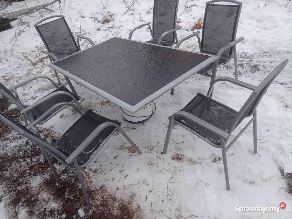 Stół meble ogrodowe 6 krzeseł parasol 5 m zestaw Zestawy mebli ogrodowych Czernikowo