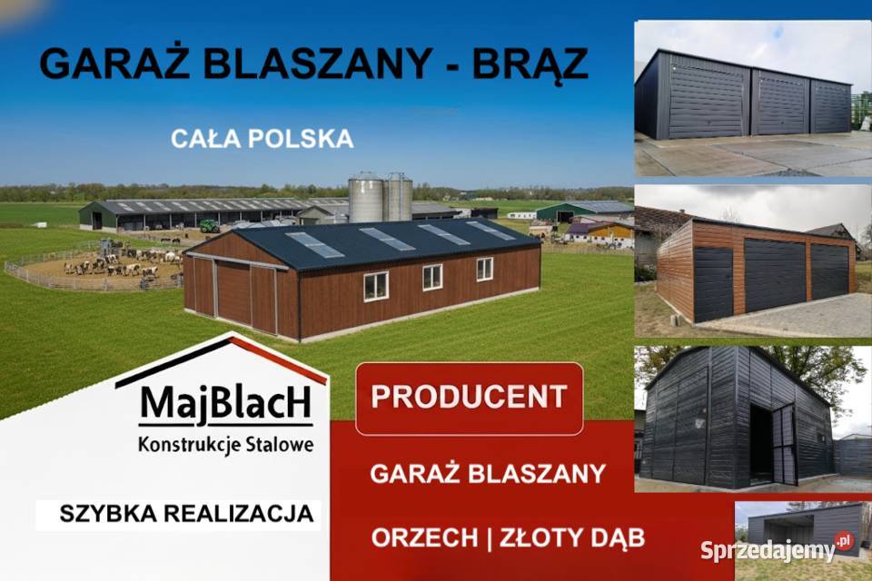 Brązowy Garaż Blaszany Dwuspadowy Złoty Dąb