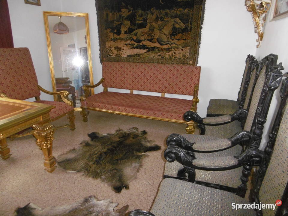 Pałacowe meble 8 krzeseł w stylu gdańskim z XIX małopolskie
