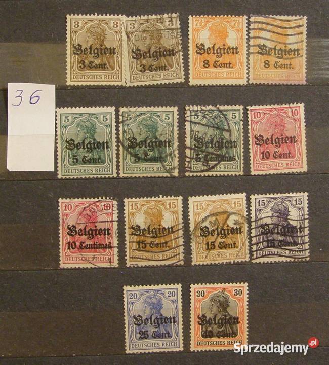 Znaczki pocztoweNiemcy okupacja Belgii Zestaw 36 Łódź