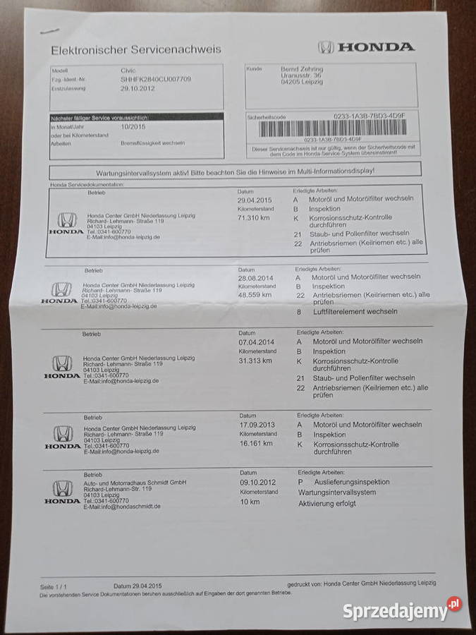 Honda Civic Honda Civic IX 18 iVTEC Automat 8 Rzeszów