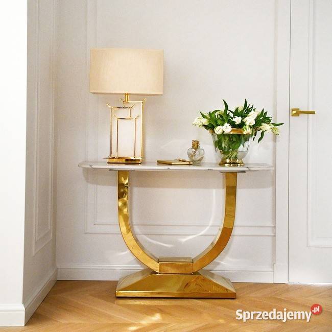Konsola ART DECO Złota Blat Biały Marmur Glamour Konsole Warszawa