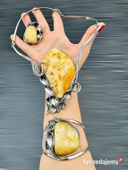 Artystyczny komplet srebro 925 bursztyn bałtycki Biżuteria Pomlewo