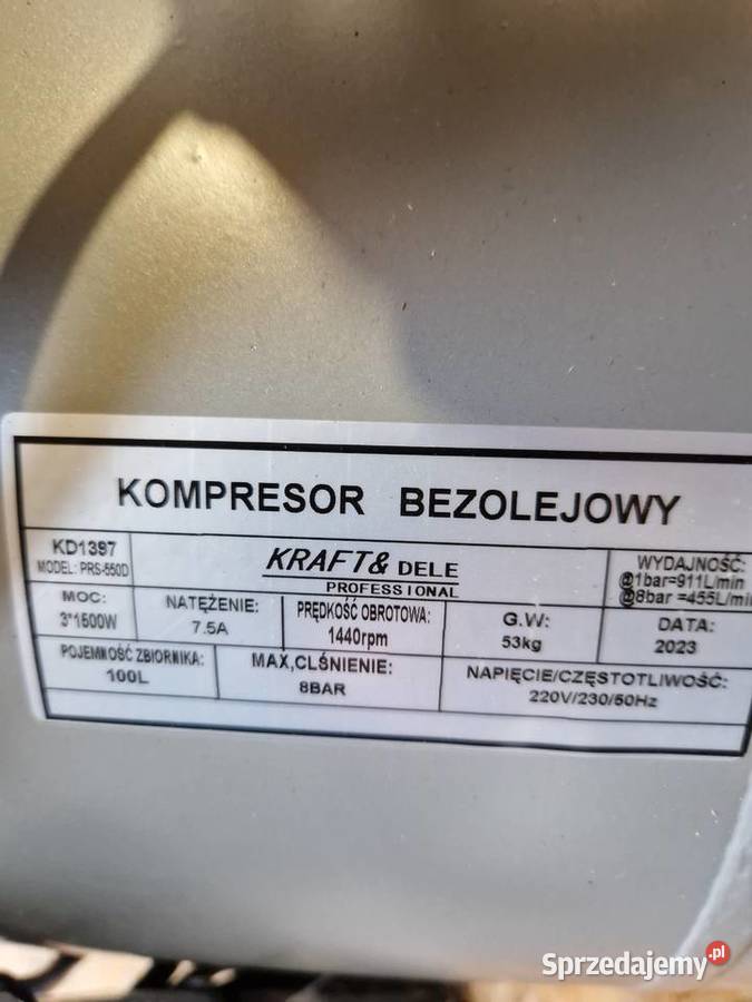 Kompresor bezolejowy KraftDele KD1397 100 l 8 sprzedam