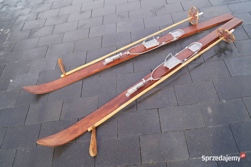 Stare narty bukowe hikorowe 163 kijki Antyki, Sztuka, Kolekcje podkarpackie Pruchnik