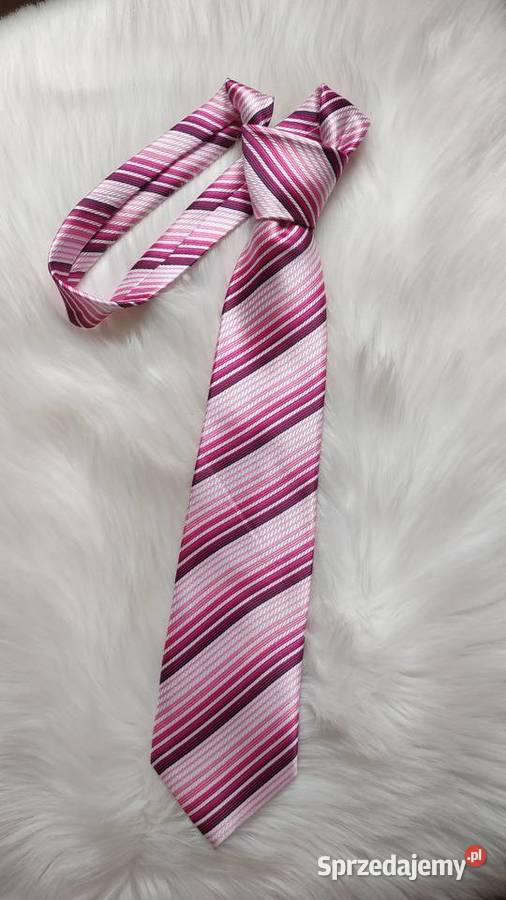 Krawat męski różowofuksjowy paseczki Just Play Odzież i bielizna męska małopolskie Olkusz