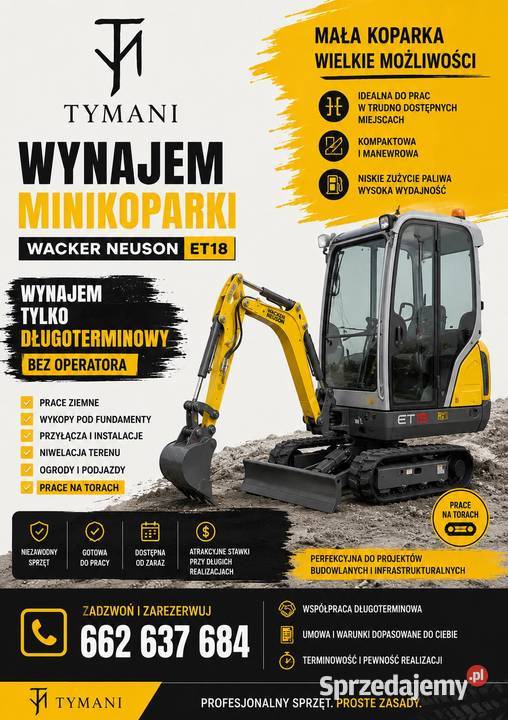 Minikoparka wynajem do robót torowych i Radom