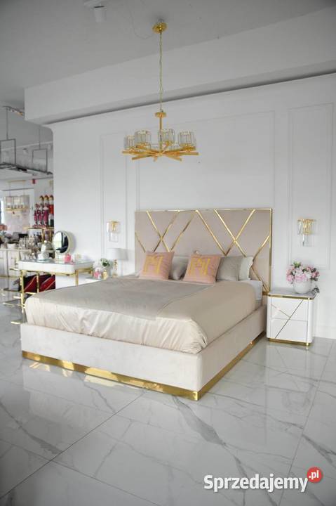ŁÓŻKO IMPERIAL Glamour 180x200 Beż Welwet Złota mazowieckie Warszawa
