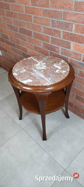 Piękny stolik dębowy marmur 70cm Łagów