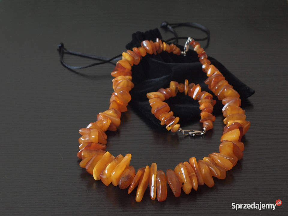 Bursztynowe korale naszyjnik i bransoletka Pszczyna