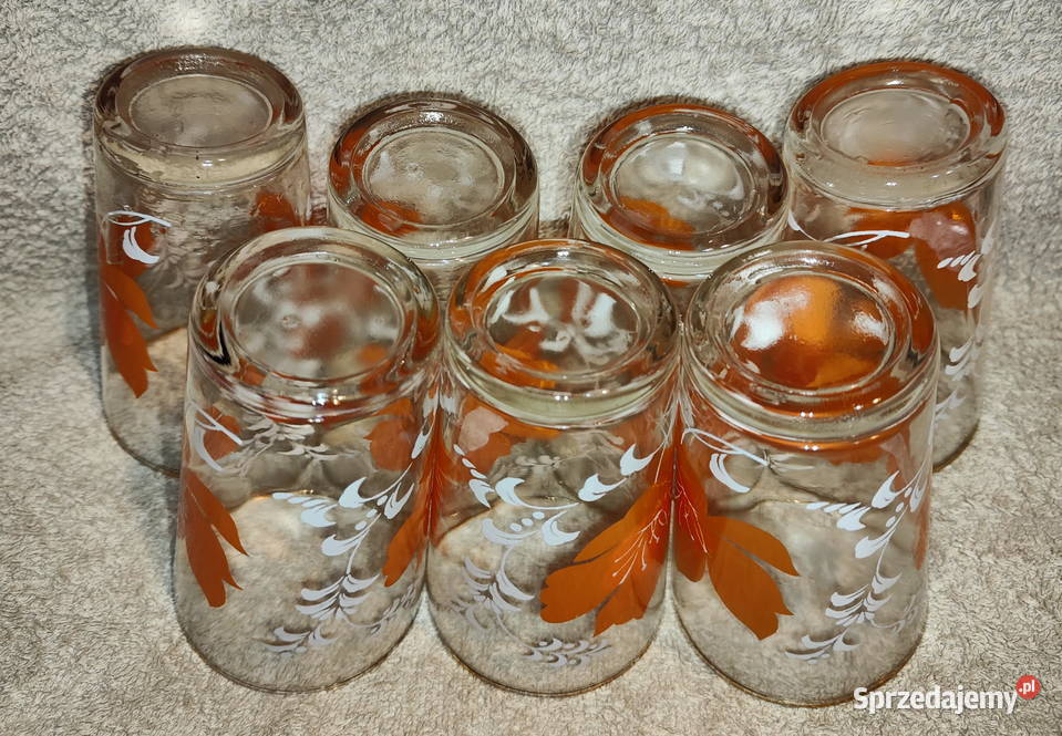 Vintage szklanki w kwiaty ze złotym rantem PRL 7 Lublin