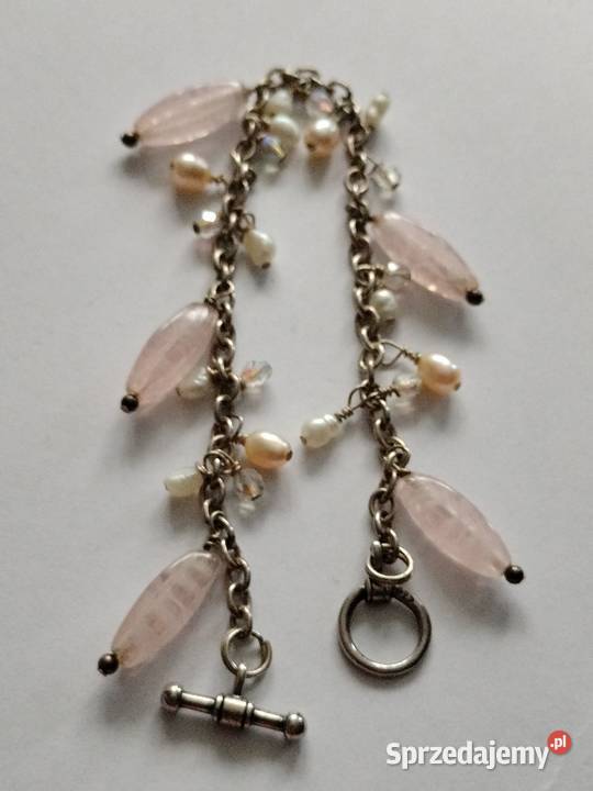 Srebrna bransoletka 925 z różowymi kamieniami Choszczno sprzedam