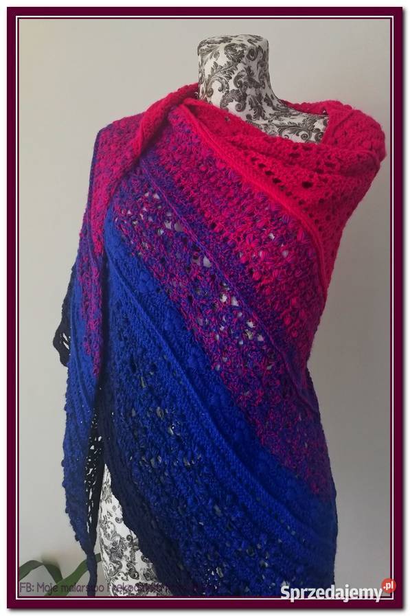 Chusta Ombre fuksja chaber granat rękodzieło na Skarżysko-Kamienna