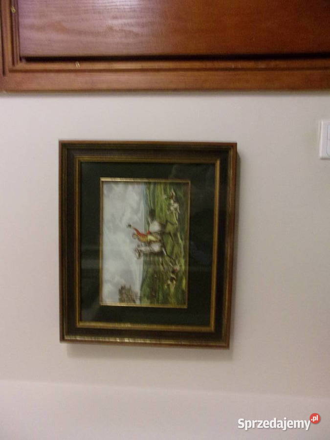 Ładny stary obraz w ramie drewno szybą Hrabia na Warszawa