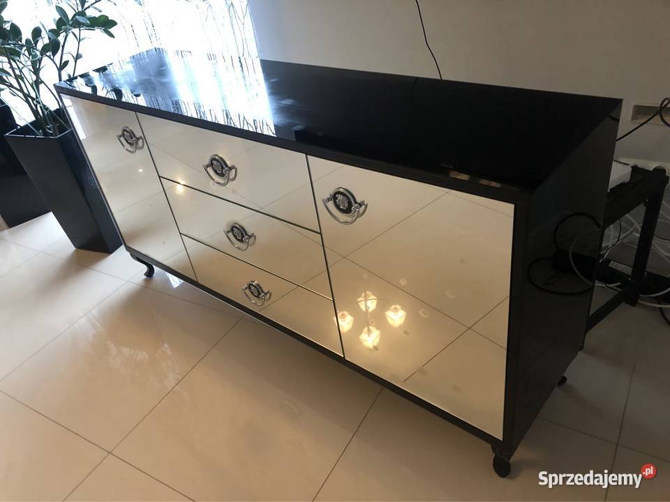 Komoda czarna lustrzana lustro kołatka glamour wielkopolskie Kępno