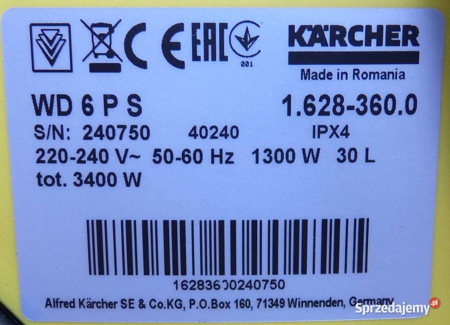 Odkurzacz przemysłowy Karcher WD 6 P S Wrocław sprzedam