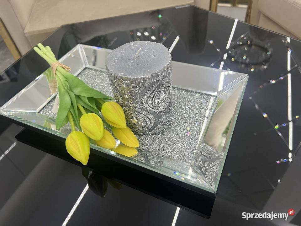 Lustrzana srebrna taca z kryształkami PREMIUM Golkowice