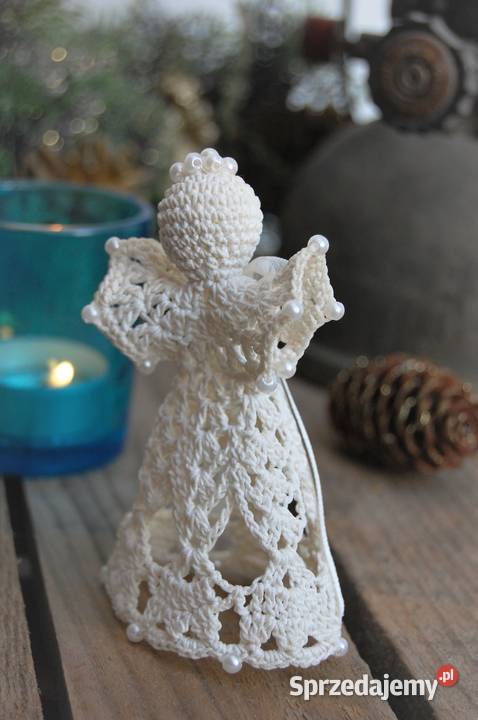Aniołek szydełkowy z perełkami ecru kremowy 10 Dekoracje i ozdoby Lublin