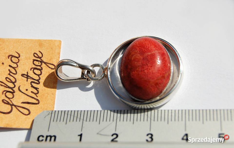 Wisior elipsa koral czerwony srebro pr 925 Lublin