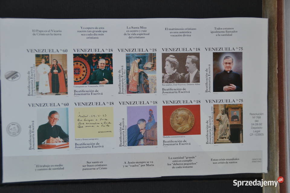 Znaczki Papież Jan Paweł II Wenezuela VI Ks dolnośląskie Sobótka