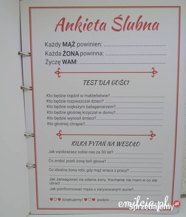 Księga Gości Weselnych Ankiety Zielona Góra sprzedam