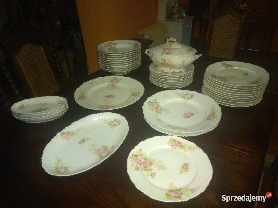 Serwis obiadowy Limoges Francja Piwonie Secesja Gdańsk