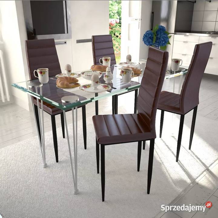 4 wysokie brązowe krzesła do jadalni + stół ze 271693